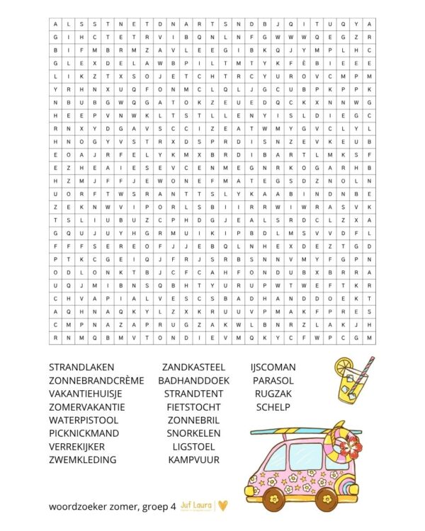 woordzoeker groep 4 - thema zomer