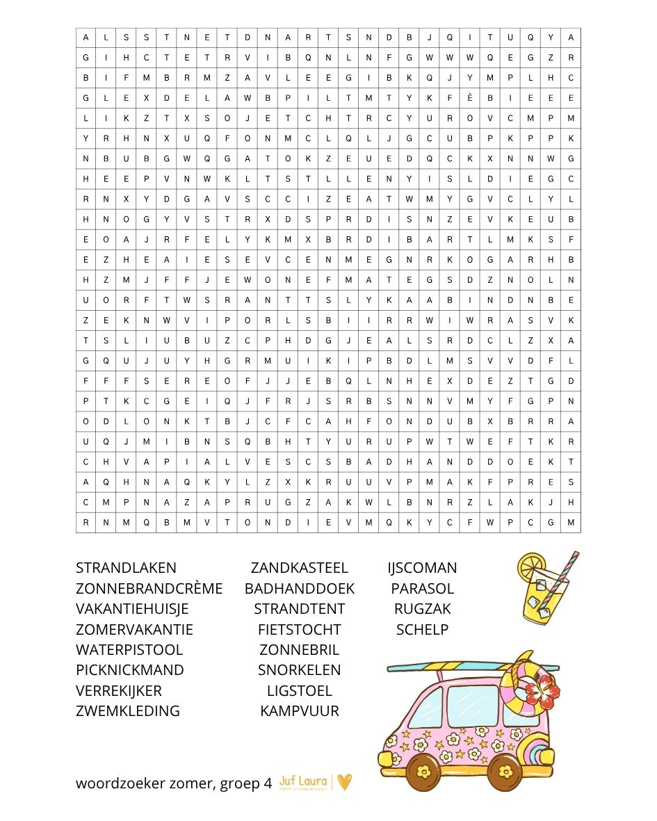 woordzoeker groep 4 - thema zomer