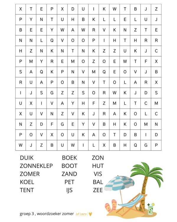 woordzoeker groep 3 zomer - download